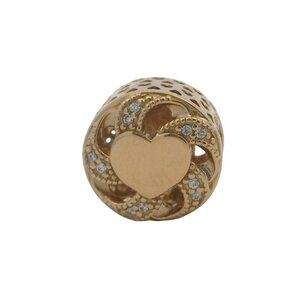 Pandora 14kt Yellow Gold CZ Cubic Zirconia Ribbon Heart Spacer Slider Charm